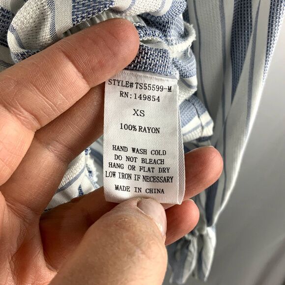 Sage The Label Off Shoulder Blousen Blue Striped 3/4 Sleeve Size XS - Picture 10 of 10